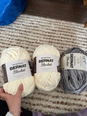 Bernat Blanket Plush Yarn - Cream and Gray Colors